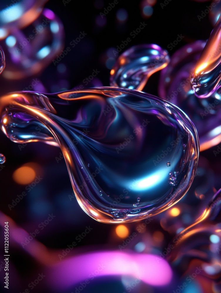 Poster this artwork features a vibrant 3d abstract design with fluid shapes on a dark background, ideal for