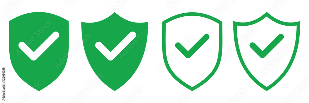 Poster shield with checkmark and x cross mark. red and green shields symbol vector. shield green and red sa