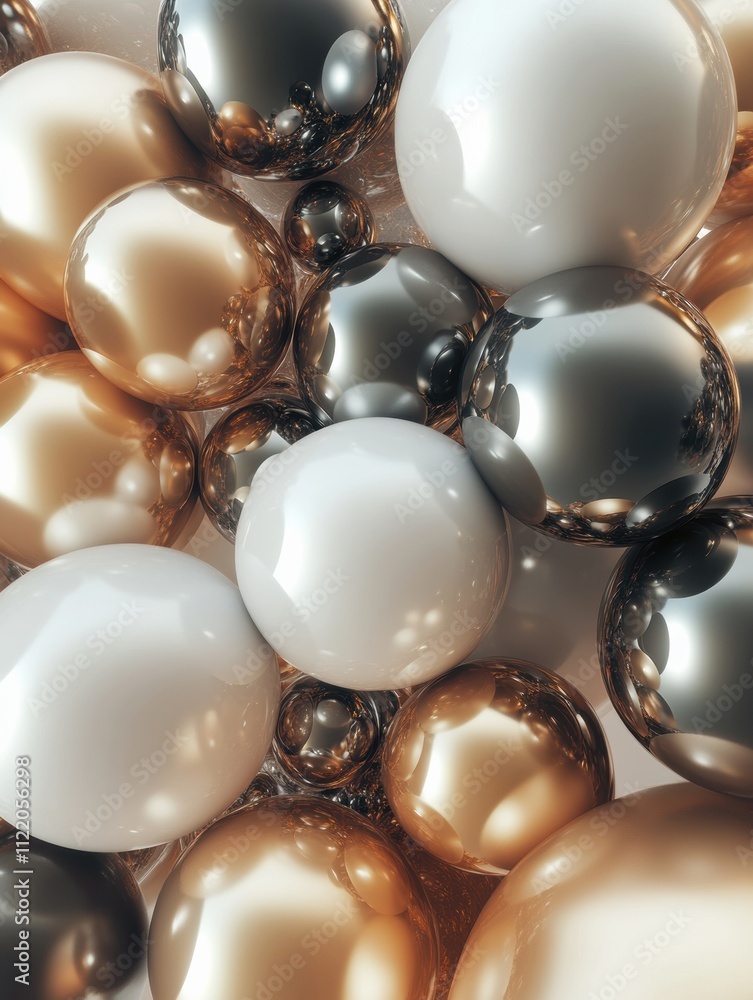 Aufkleber shiny spheres in gold, silver, and white are densely clustered, creating a rich texture with clear a