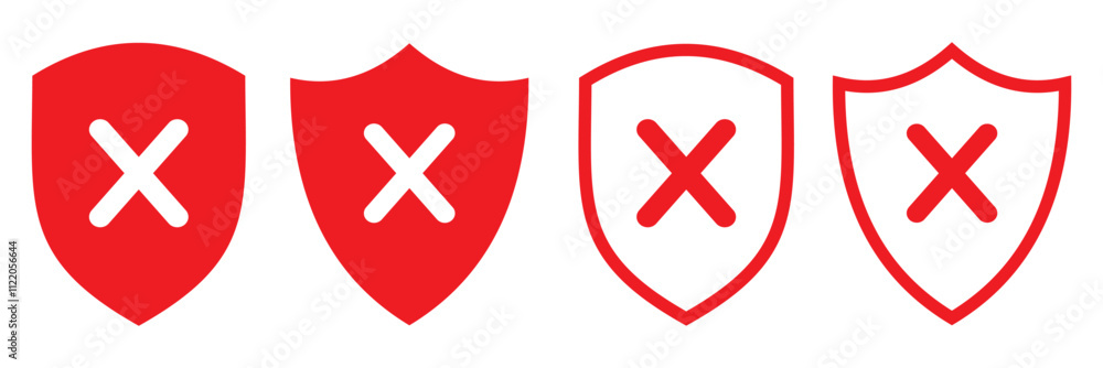 Poster shield with checkmark and x cross mark. red and green shields symbol vector. shield green and red sa