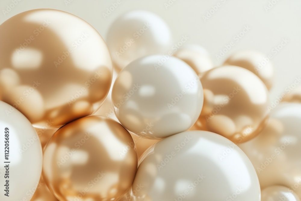 Poster this composition showcases a cluster of golden and white spheres in a 3d abstract style, providing a