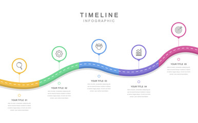 Business road map timeline infographic concept. with icons and 5 options, Corporate milestones graphic elements. workflow layout, diagram, report, web design. Creative, vector