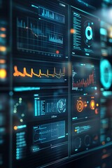 Obraz premium Futuristic digital interface with graphs and data analytics