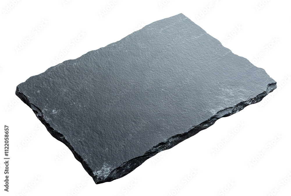 Poster rectangular black slate slab with a rugged surface and natural edges, isolated on transparent cutout
