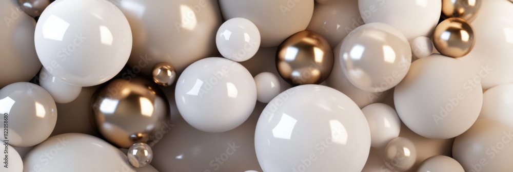 Aufkleber a 3d abstract mockup showcases glossy spheres in neutral tones, inviting potential text or design el