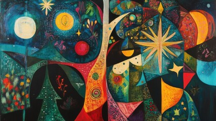 Fototapeta premium Abstract cosmic night scene with vibrant colors and celestial elements.