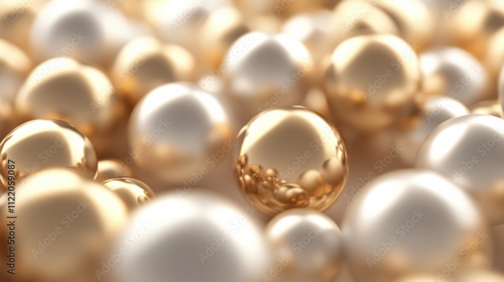 Poster a vibrant 3d abstract design showcases golden and pearl spheres clustered together, offering a dynam