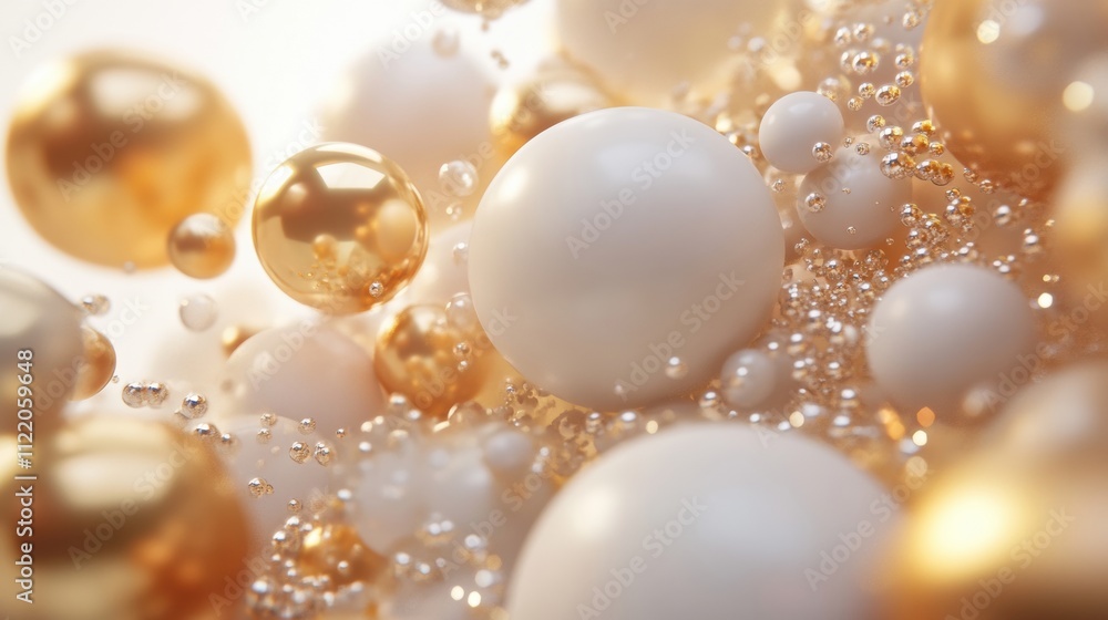Aufkleber intricate arrangement of white and gold bubbles floating in a spacious setting provides a modern and
