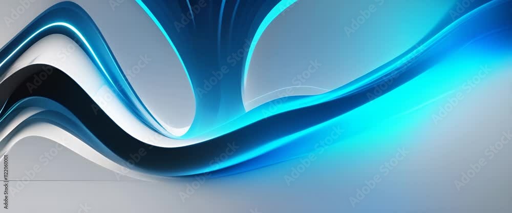 Poster futuristic blue wave technology animation in dark environment smooth flowing and dynamic digital wav