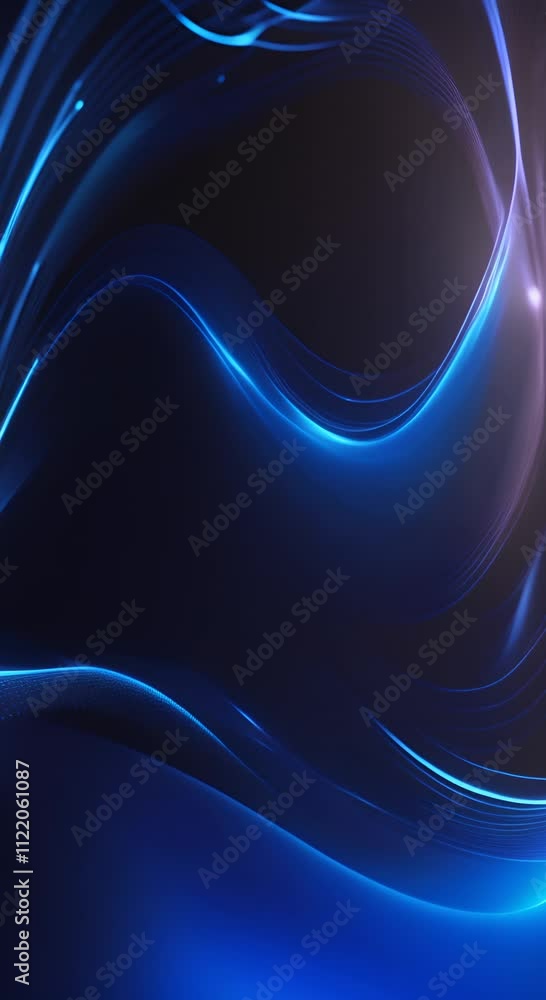 Poster futuristic blue wave technology animation in dark environment smooth flowing and dynamic digital wav