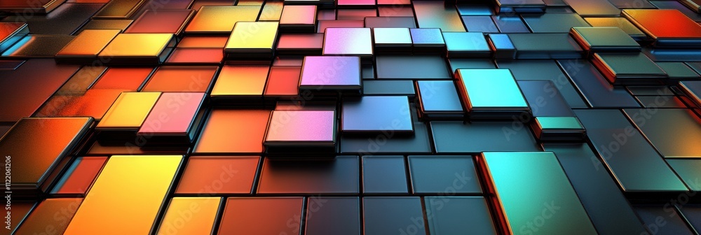 Poster vibrant geometric shapes create a dynamic 3d abstract mockup, offering plenty of copy space for inno