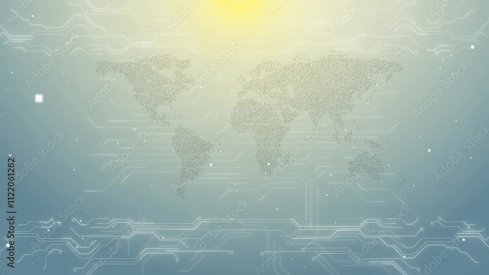 Poster 3d futuristic rotating world globe in particles or small dots. modern technology background for broa