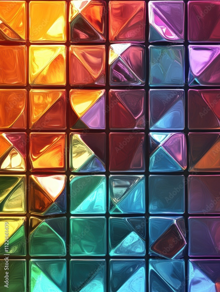 Poster colorful geometric shapes are arranged in a 3d abstract pattern, providing ample copy space for crea