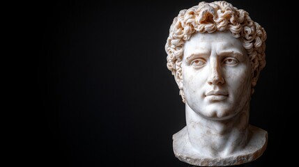 Obraz premium Marble Statue of Greek God Apollo on Black Background, AI-Generated Image Showcasing Classical Mythology and Artistic Craftsmanship