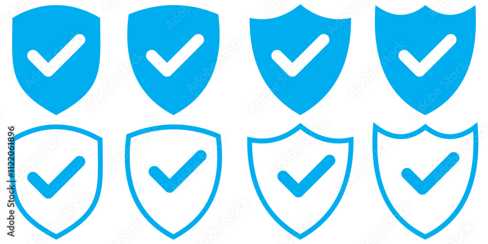 Poster shield with check mark icon. shield check mark logo. protection approve sign. strong protection tick