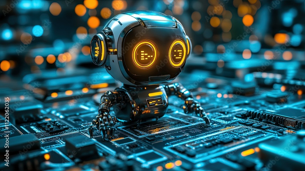 Poster artificial intelligence chat bot connected to computer processing unit
