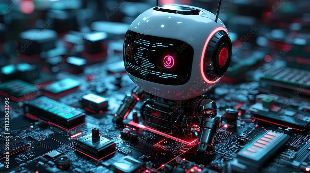 Poster artificial intelligence chat bot connected to computer processing unit