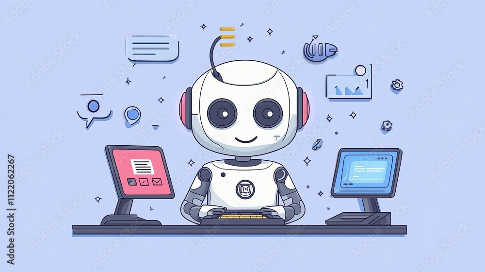 Poster artificial intelligence chat bot connected to computer processing unit