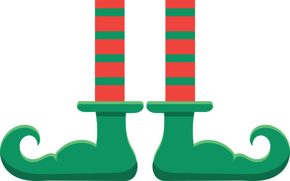 Christmas elf legs featuring whimsical green shoes with curled toes and vibrant red and green striped socks create a fun, festive touch for holiday themed designs and decorations - Powered by Adobe