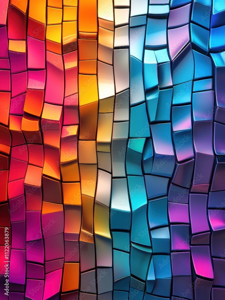 Poster bold and dynamic abstract composition featuring interlocking shapes in vibrant colors, perfect for c