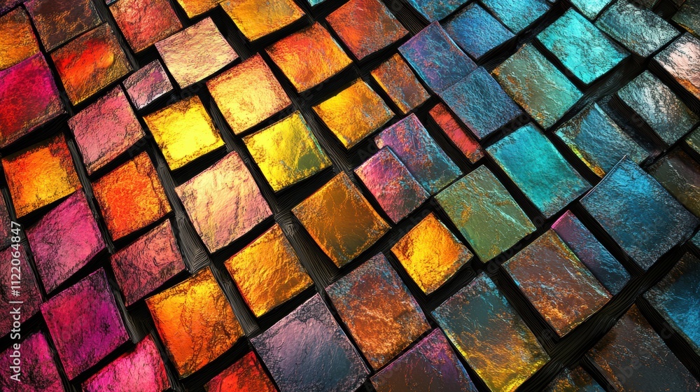 Aufkleber vibrant tiles with reflective surfaces create a striking 3d abstract mockup, perfect for showcasing 