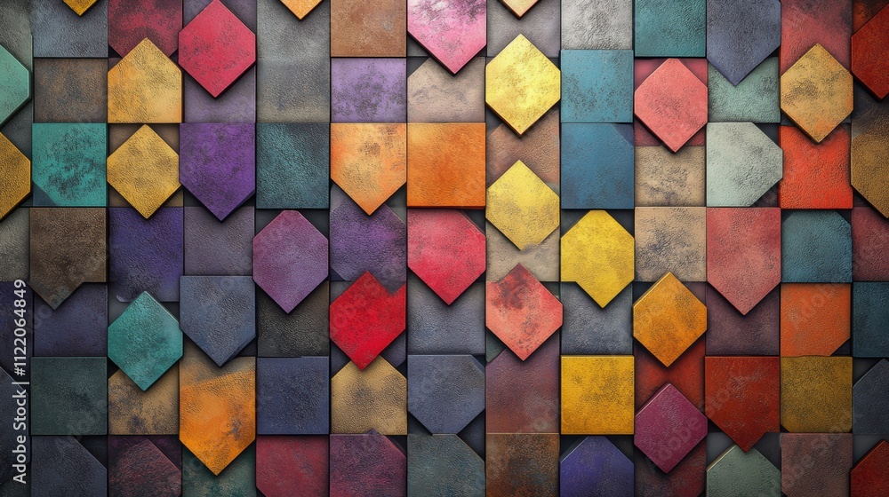 Poster colorful geometric shapes arranged in a 3d abstract design provide a vibrant backdrop, ideal for sho