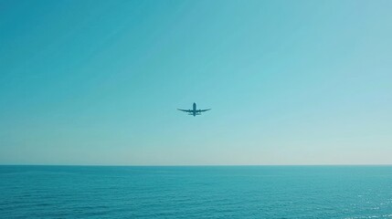 Fototapeta premium Airplane Flying Over the Ocean: A Serene Aerial View