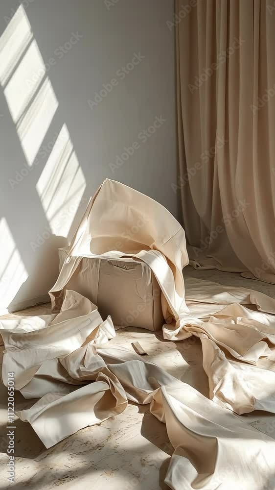 Poster soft fabric drapes and textures create an inviting atmosphere in a sunlit indoor space