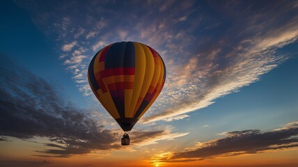 Obraz premium Hot air balloons soar high above the colorful sky, offering a breathtaking aerial adventure
