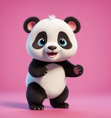 Obraz premium Cartoon animal. Cute funny baby panda waving cheerfully. Wild animals. 