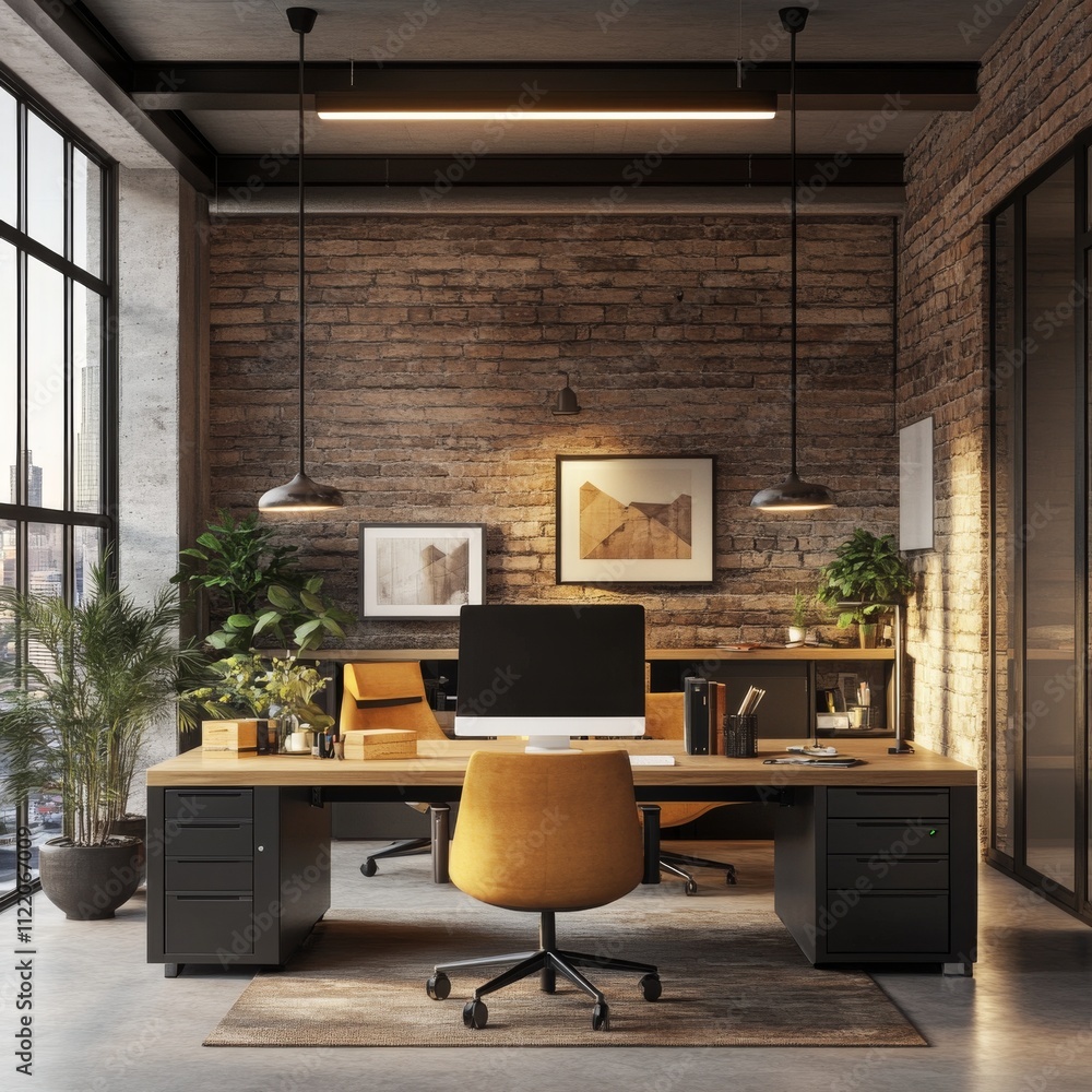 Poster office interior design and 3d rendering