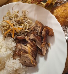 Chrispy chinese duck with rice and soy bean