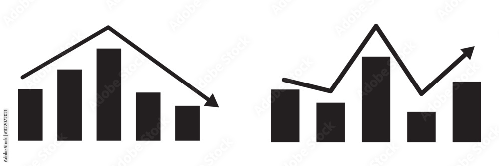 Poster analytics icon design template vector illustration. statistics icon set on black square. increase ba