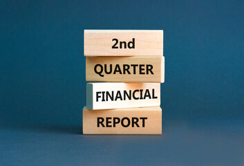 2nd quarter financial report symbol. Concept words 2nd quarter financial report on beautiful wooden...