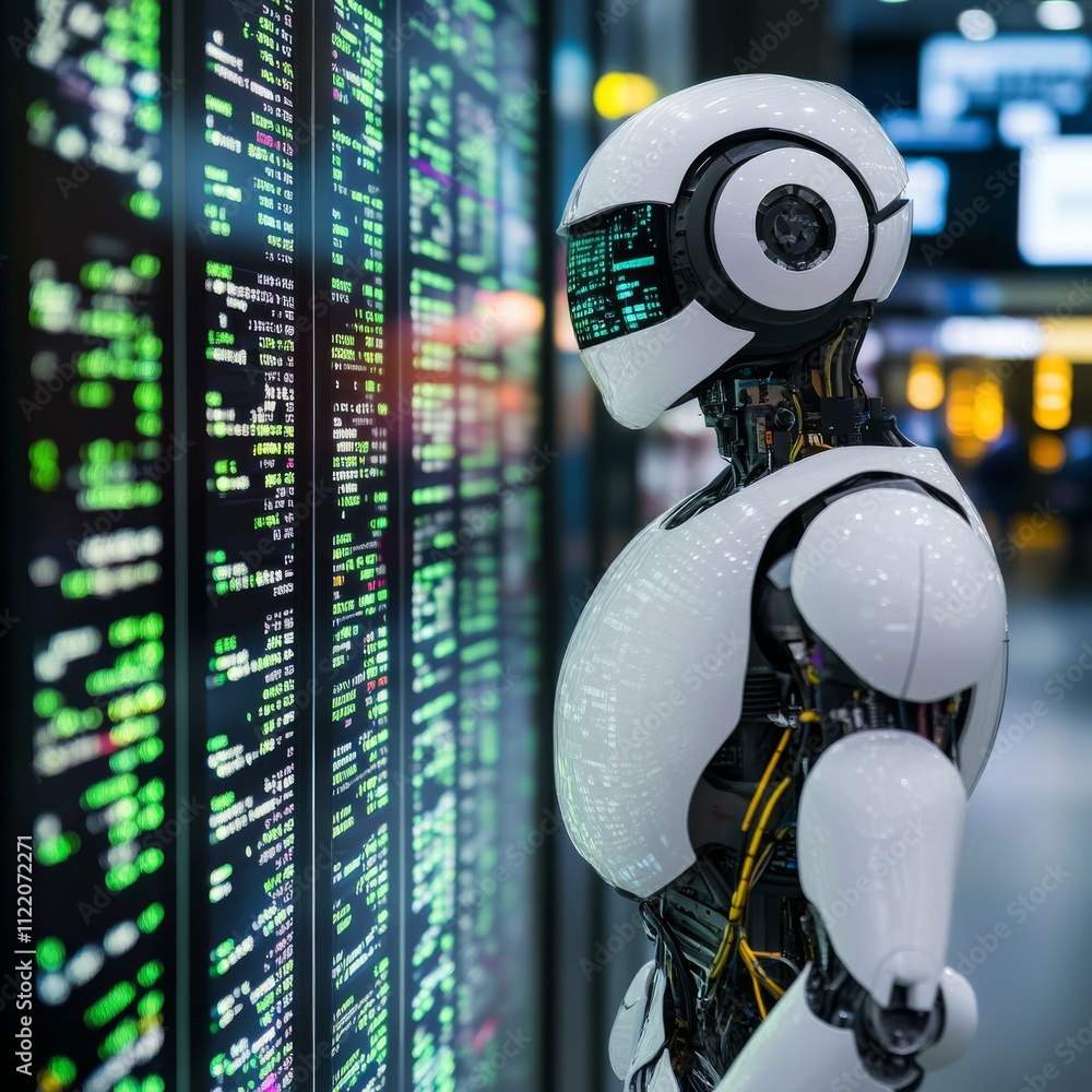 Leinwandbilder automated stock trading concept. robotic hand analyzing financial data on stock exchange, artificial