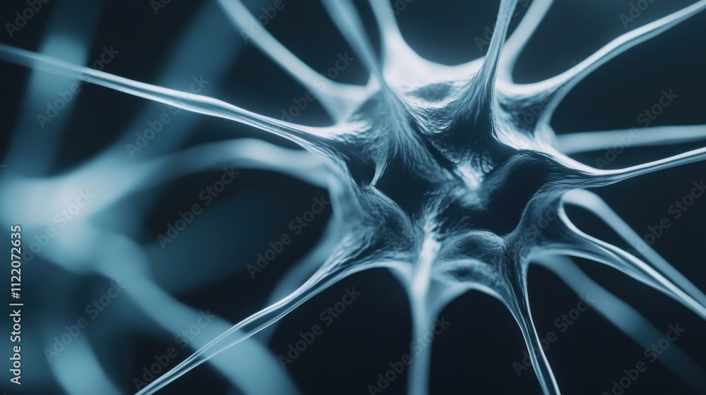 Poster abstract close-up of a neural network structure with glowing connections on a dark background, ai