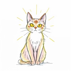 Obraz premium Cute hand-drawn illustration of a cat with glowing eyes and radiating lines