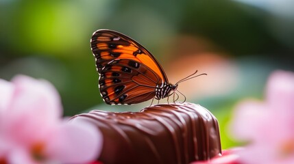 Obraz premium Butterfly on heart-shaped chocolate, a sweet treat.