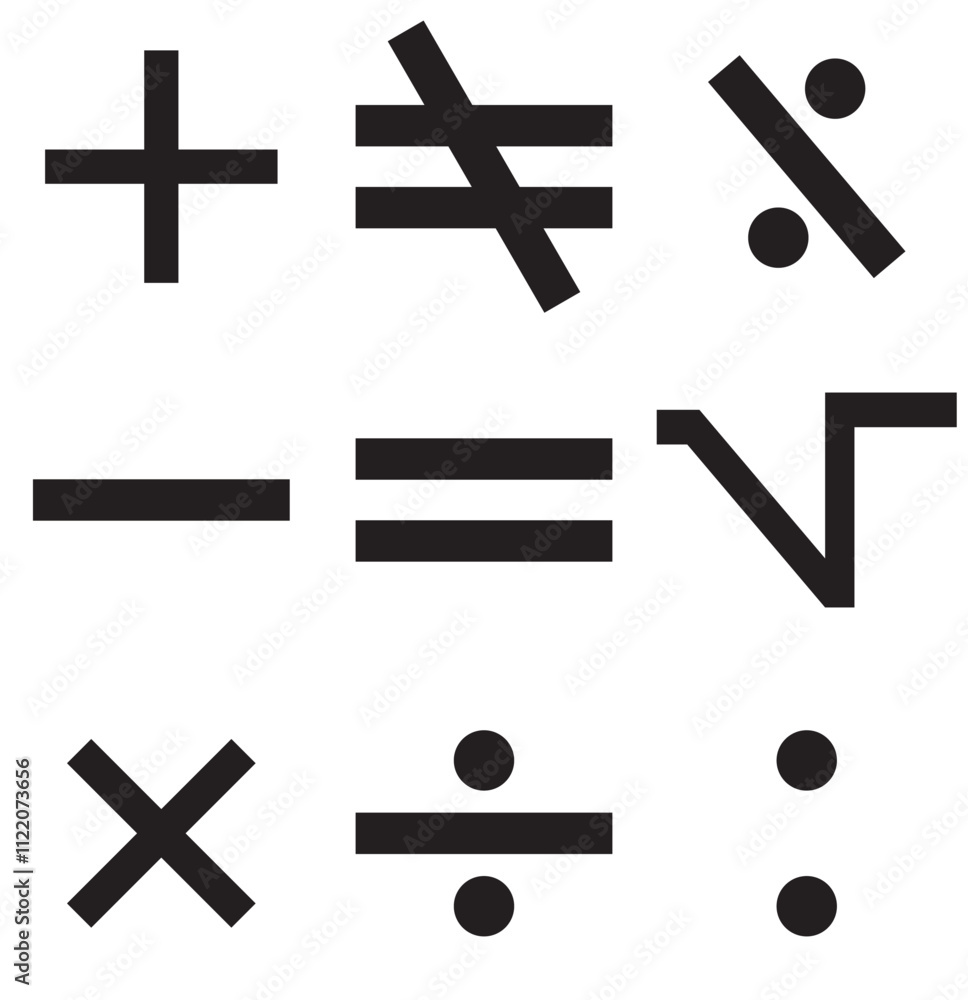 Poster set of plus minus multiply devide root mathematics symbol modern style icons are located on white an
