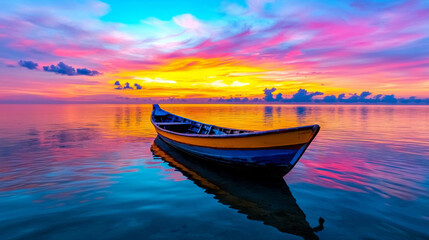 Fototapeta premium a photostock of a clean boat silhouette on a calm ocean under a pastel sky, peaceful journey 2025