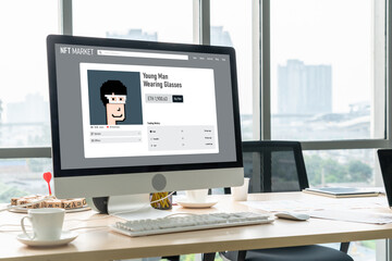 NFT marketplace provide modish sale channel for digital artist to sell their works online on the internet network - obrazy, fototapety, plakaty