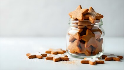 Star-shaped Cookies in a glass jar. Minimalistic still-life. AI generated