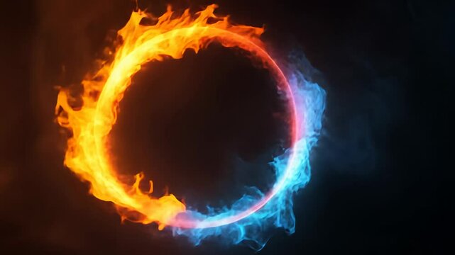Fiery ring with orange and blue flames