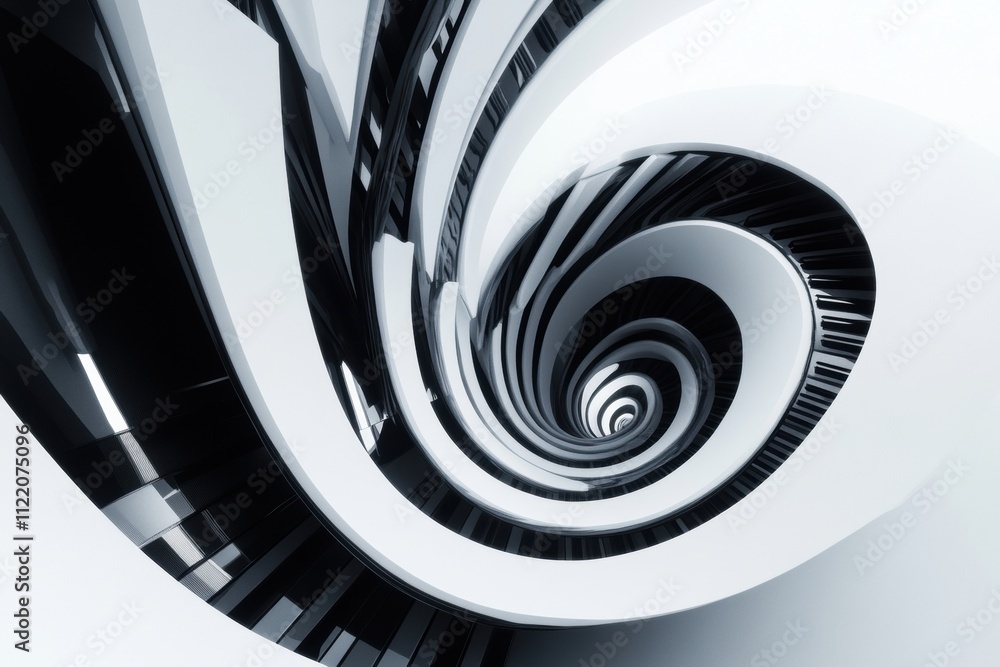 Poster this 3d abstract spiral showcases a blend of black and white tones, creating a visually striking moc