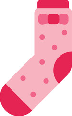 Fototapeta premium Displaying a pink sock adorned with a dark pink bow and polka dots against a clean white background, creating a stylish and simple fashion accessory