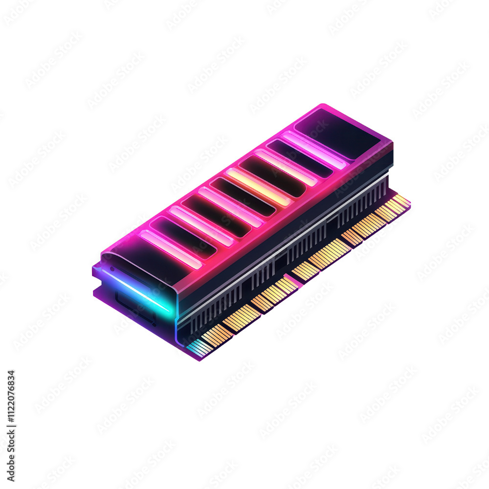Poster high tech ram module with vibrant neon colors and sleek design. ideal for gaming and computing enthu