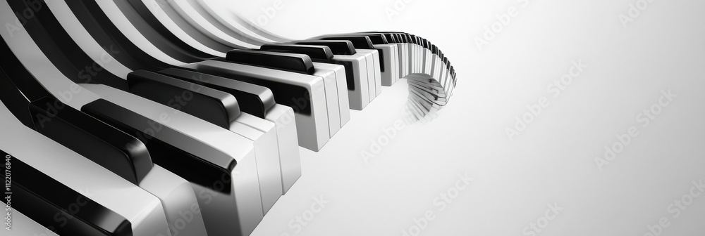 Poster curved piano keys create an abstract visual effect, inviting creativity and suggesting possibilities