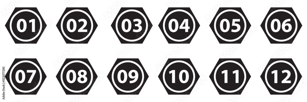 Poster number bullet point from one to twelve. colorful markers. modern flags points. vector illustration.