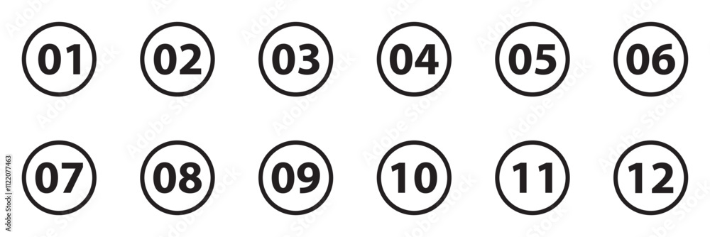 Poster number bullet point from one to twelve. colorful markers. modern flags points. vector illustration.