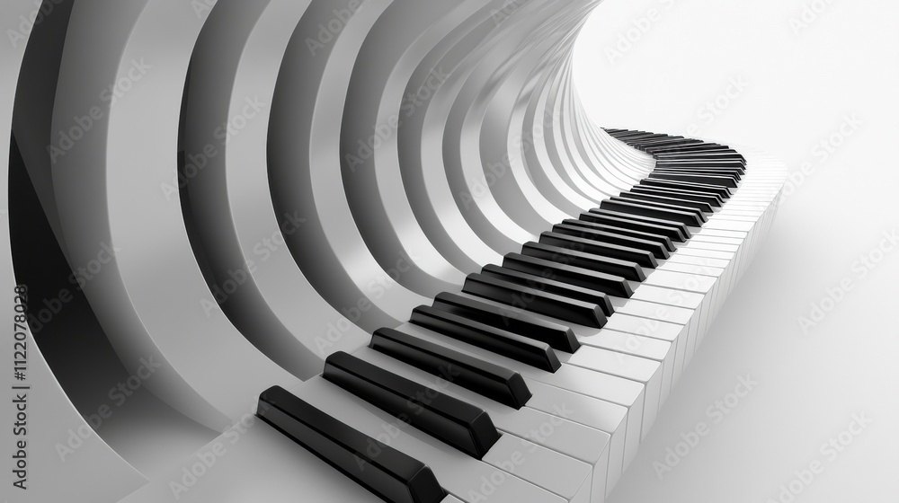 Aufkleber unique 3d abstract aesthetic featuring piano keys blending into smooth curves, providing a stylish m
